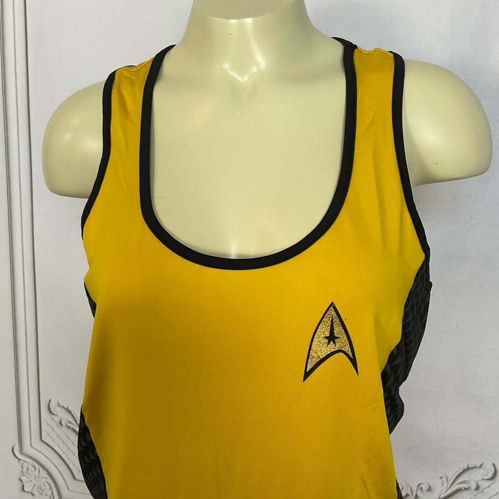 WeLoveFine x Star Trek Gold Emblem Black & Yellow Racerback Active Tank Top Lg - Picture 4 of 6